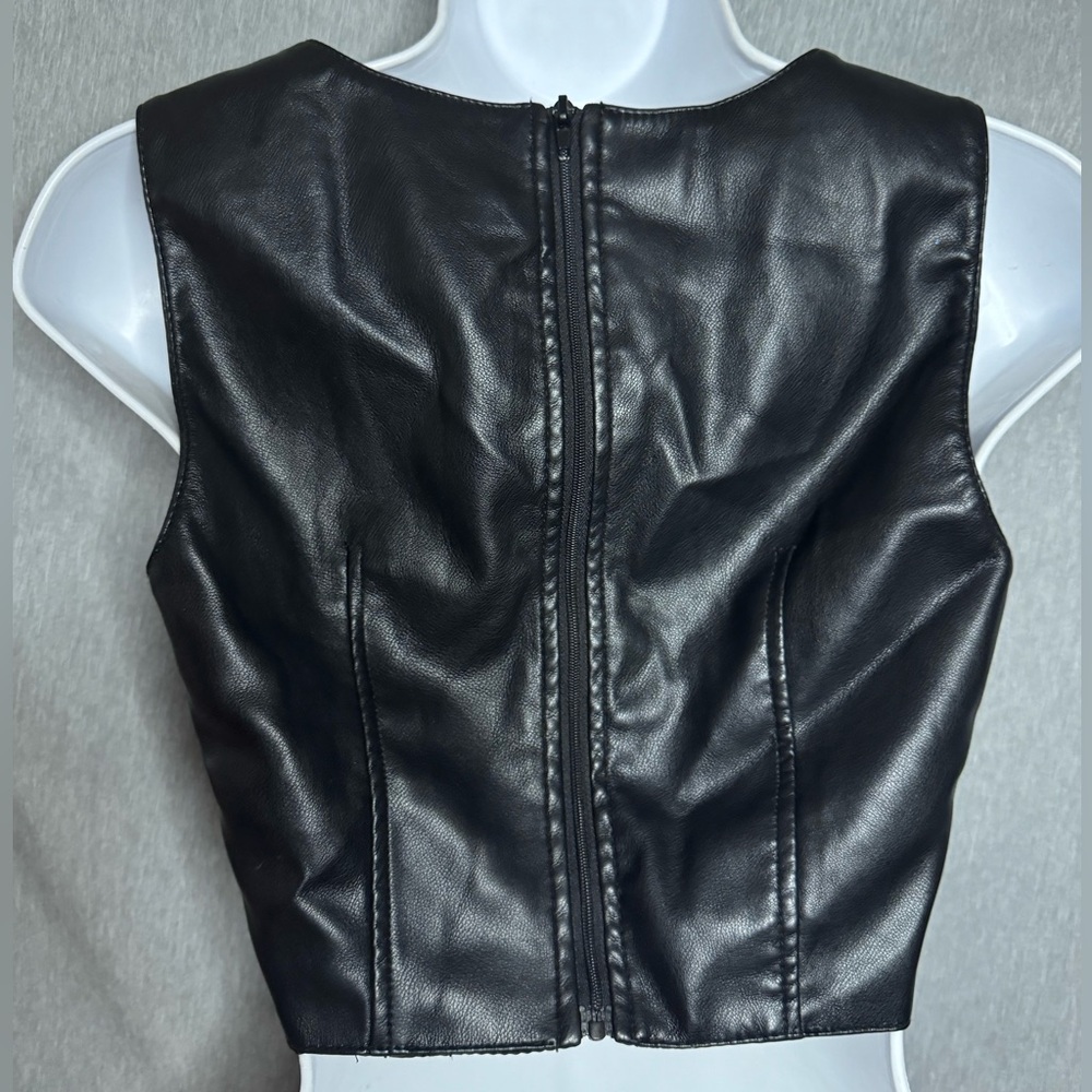 7 For All Mankind Faux Black Leather Top Zip Back - Picture 4 of 11